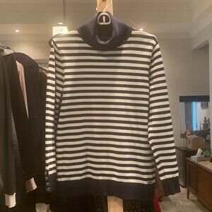 Tommy Hilfiger Size L Black and White Striped Long Sleeve Turtleneck